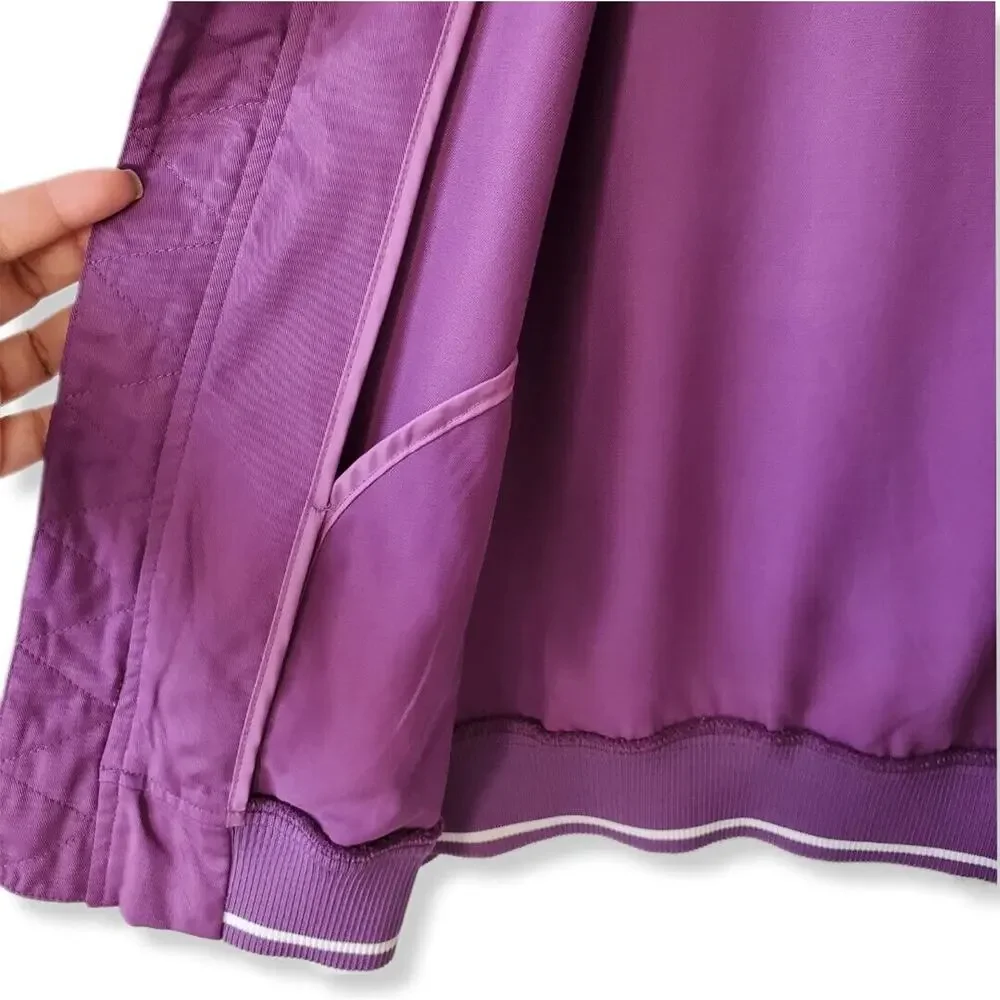 Harlowe & Graham Women Purple Bomber Jacket M Classic Preppy Lightweight NEW